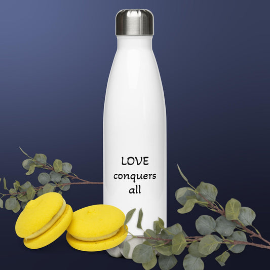 Love conquers all - White Stainless steel water bottle