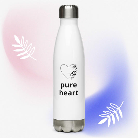 pure heart - White Stainless steel water bottle